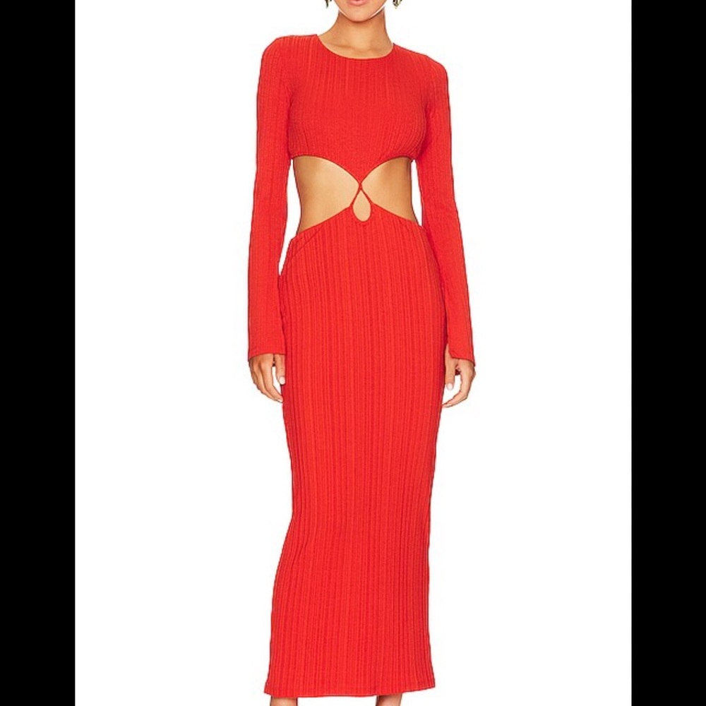 Rumer Red Oasis Long Sleeve Midi Dress Size Small